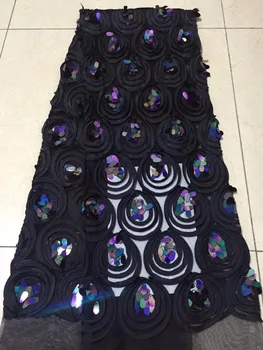 

2018 High Quality African Lace Fabrics Black Color Nice French Net Embroidery Sequins Tulle Lace Fabric For Nigerian Party Dress