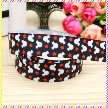 

7/8'' Free shipping mickey printed grosgrain ribbon hair bow headwear party decoration wholesale OEM 22mm H4486