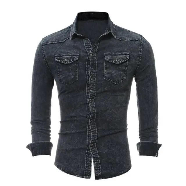 Denim Shirt Men 2018 Brand Long Sleeve Casual Retro Men Shirt Slim Fit ...