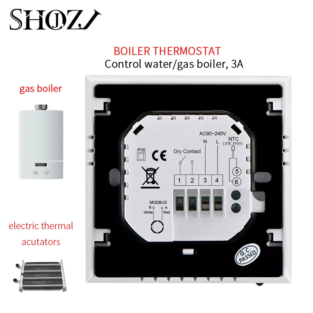 WiFi термостат контроль температуры Лер для газового котла/воды/Электрическое Напольное отопление воды/Поддержка Google Home Alexa Голосовое управление - Цвет: no wifi white GC