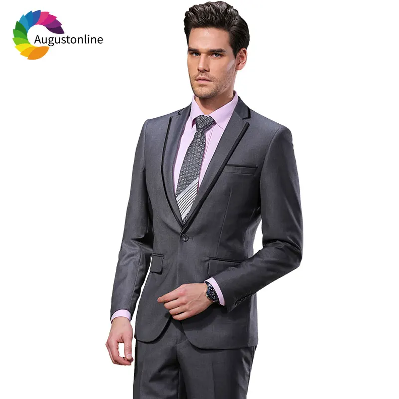 

Custom Made Grey Men Suits for Wedding Black Lapel Groom Tuxedo Slim Fit Best Man Blazer Jacket Pants 2Piece Costume Homme