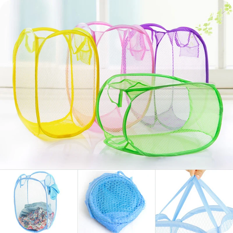 

2019 Creative Pop Up Washing Clothes Laundry Basket Bag Foldable Mesh Storage Toy Container Organization Home Storage Household