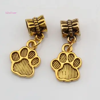 

MIC 15 pcs Antique Gold Tone Paw Print Charm With lobster clasp Fit Charm Bracelets DIY Jewelry 12x29 mm ( nm303)