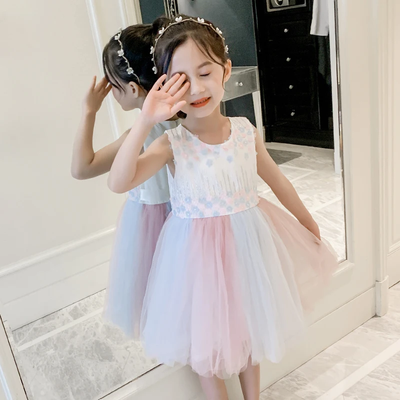 

Summer Flower Baby Girls Dresses Sleeveless Floral Print Lace Princess Dresses Kids Clothes Vestidos for 6 8 10 12 Years