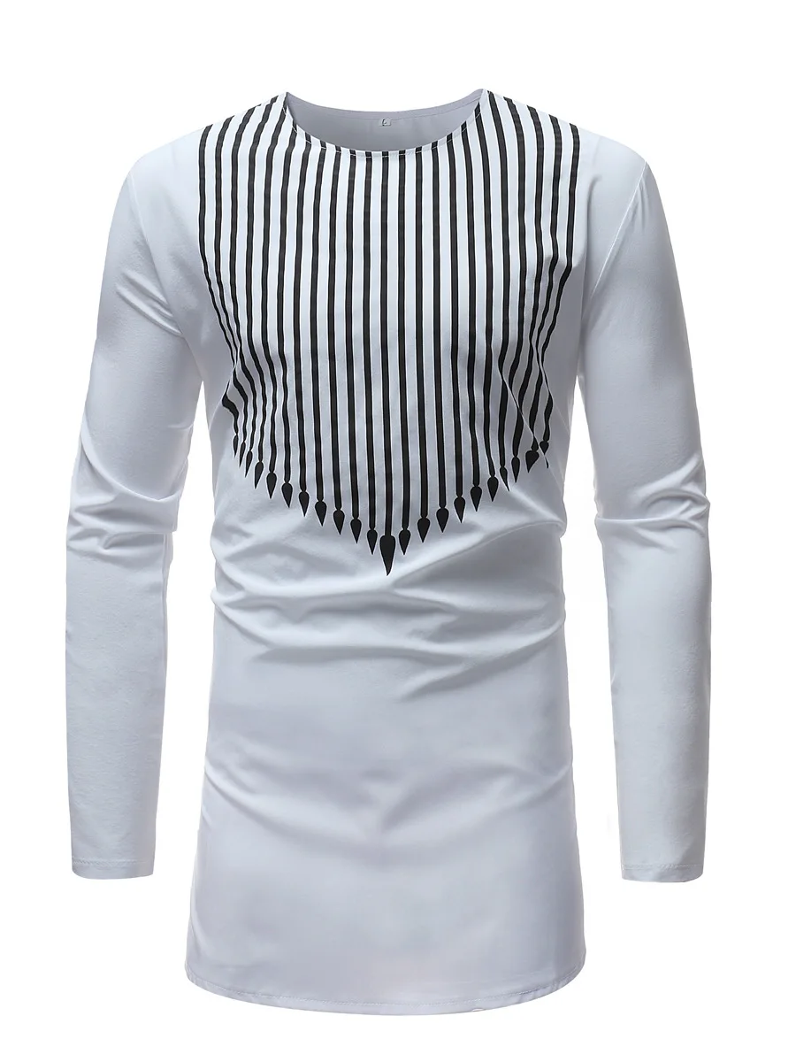 

2019 new men's vertical stripe printed long sleeve base T-shirt