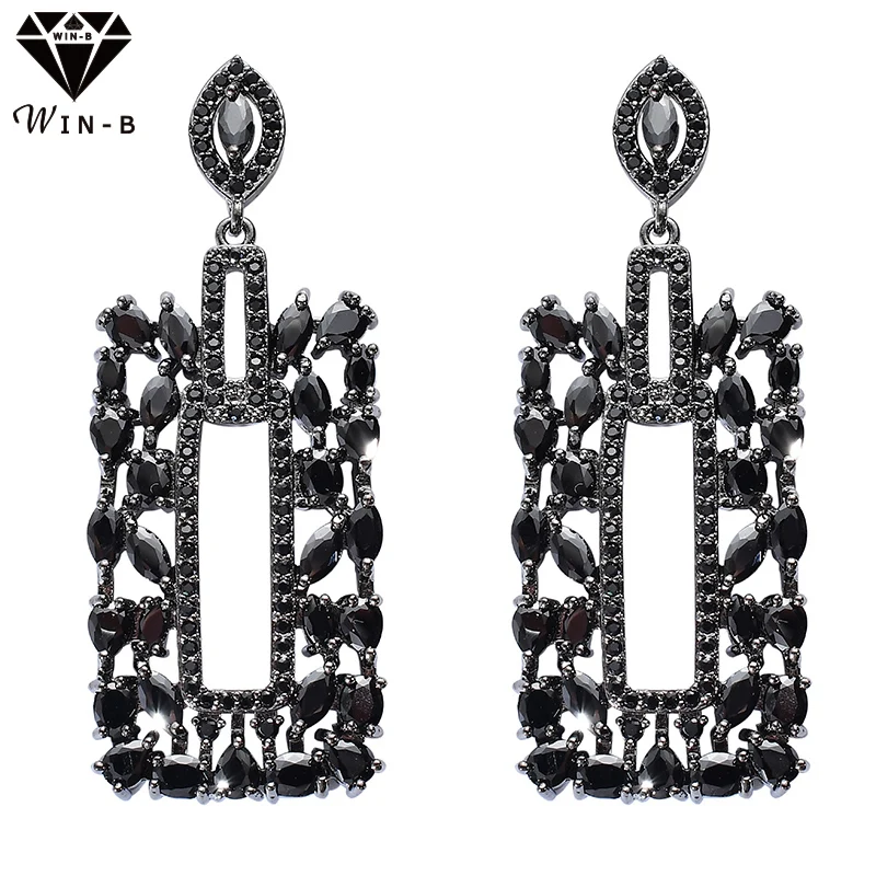 

WIN-B Elegant Prevent allergy Crystal Alloy Black Drop Earring AAA Zircon Marquise Ear Earring Jewelry Engagement gift