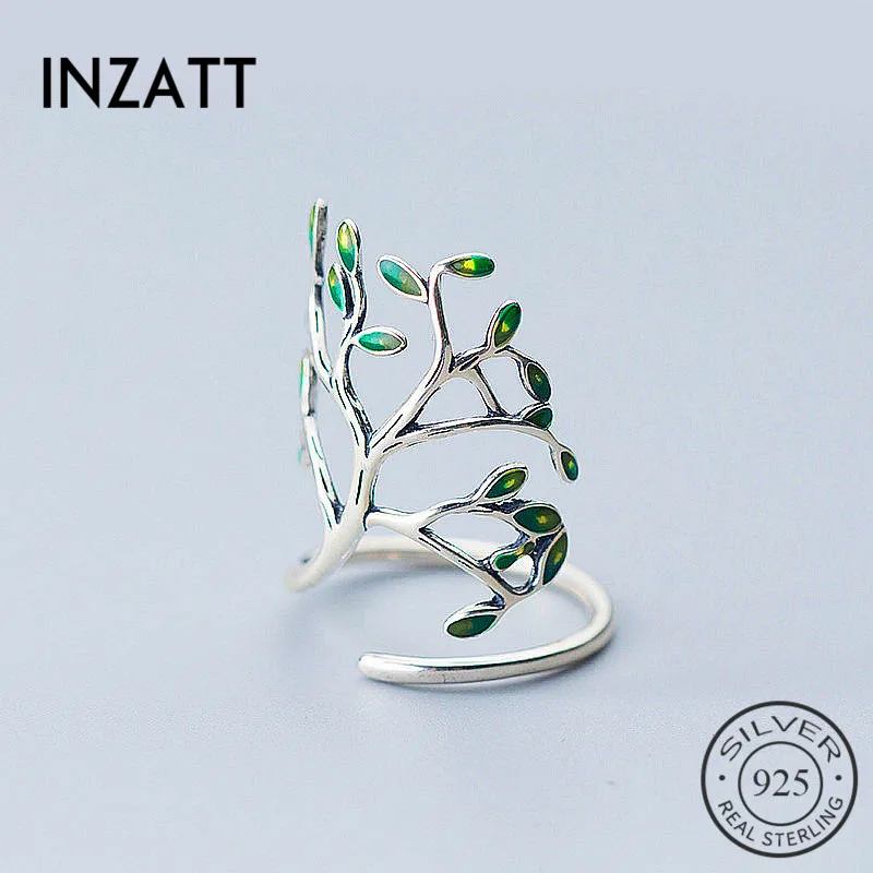 INZATT Exquisited дерево Форма Для женщин Sterling-925silver Для женщин кольцо Личность Мода зеленый Краска в баллоне-распылителе листьев Fine Jewelry Bijoux