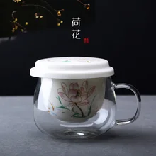 Горячая Распродажа Стекло Цветочный чай чашка керамическая фильтр лайнер стакана воды Толстая Ручная Роспись Прозрачный Цветочный чай