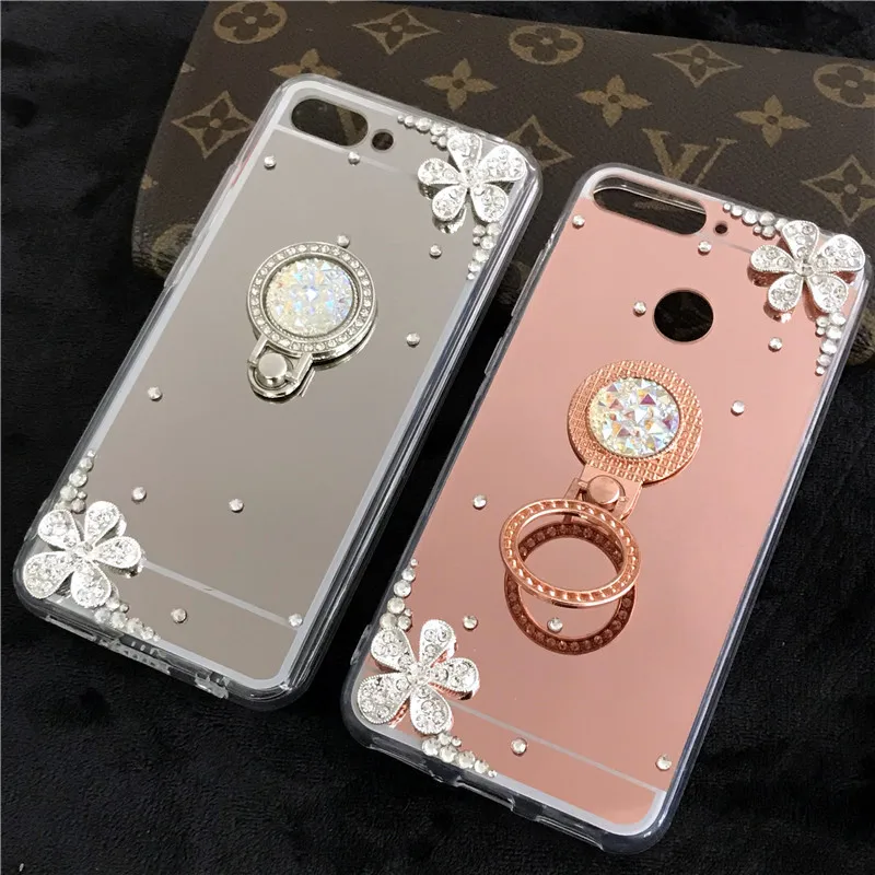 

P Smart honor 10 9 8 lite 7A 6X 6C pro Y9 Y7 Y6 Y5 prime 2018 Mirror Crystal case For Huawei mate 10 9 P20 lite Phone Ring cover