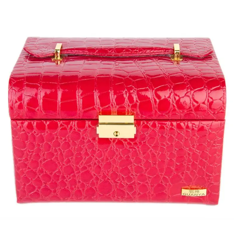 

grade leather jewelry box jewelry case for women female make-up box three layers Many color wholesale Free shipping