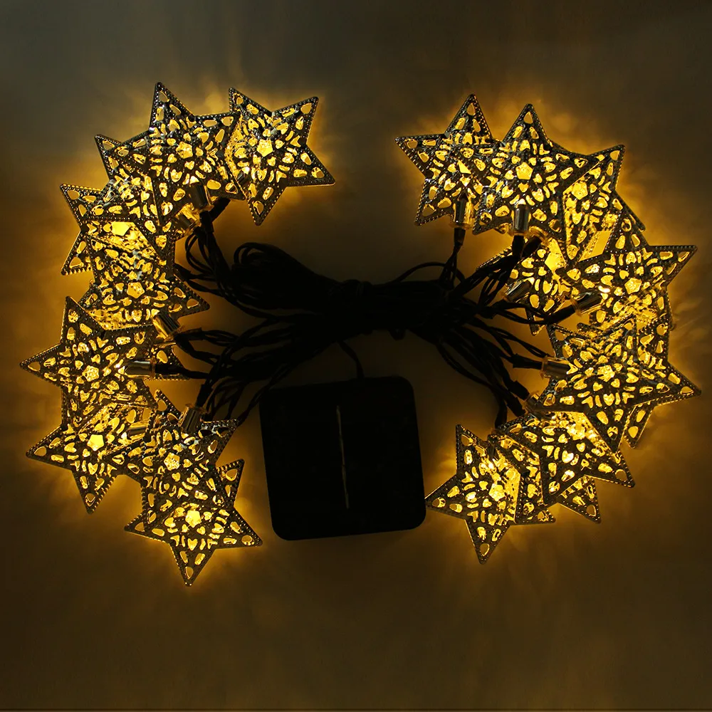 Привет-Lumix 5 м 20 светодиодов металлическая звезда строка Солнечный свет гирляндой Рождество Свадебная вечеринка украшения дома лампа