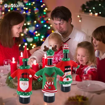 

OurWarm 10pcs Christmas Sweater Wine Bottle Cover Santa Claus Dinner Table Decoration Clothes Party Supplies Drop Ornaments