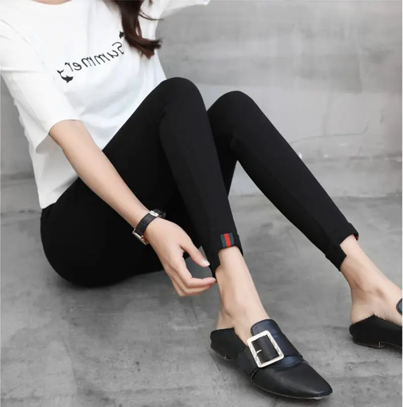 

2018 Girl brand new leg striped patchwork leggings lady fitness pencil jeggings small size XXS XS casual black slim pants