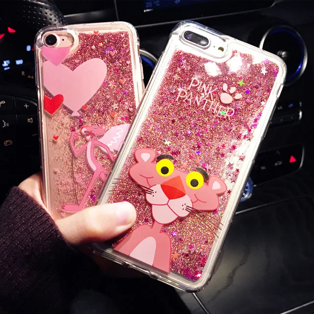 Cute Cartoon Pink Panther Animals Tpu Phone Case For Iphone 6 Cases Liquid Quicksand Glitter Case For Iphone 7 Cases 6s 7 8 Plus Glitter Case Case For Iphonephone Cases Aliexpress