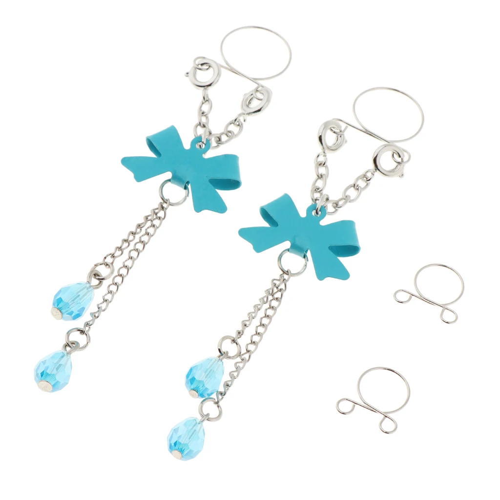 1 Pair Clip On Fake Non Pierce Nipple Rings Crystal Dangle Non Pierced Body Jewelry