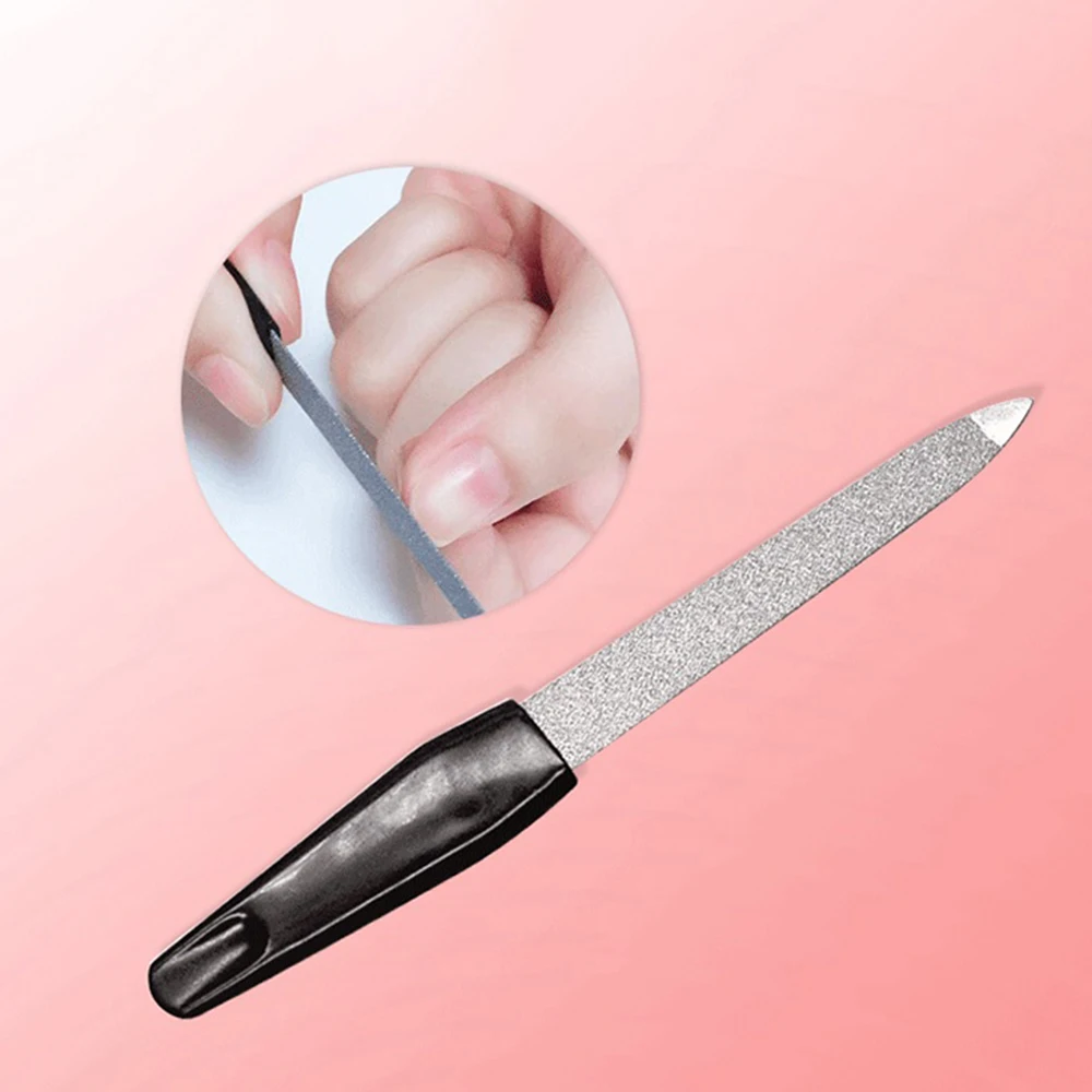 5PCS 14.8cm Black Handle Double Sided Nail Strong Edge Metal Nail File