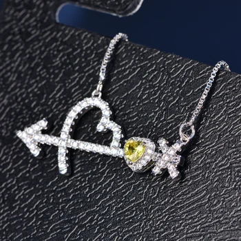 

Best Jewelry Love Heart GemsCitrine Amethyst925 Sterling Silver Color Sunshine Charm Pendant Necklace HERN0080