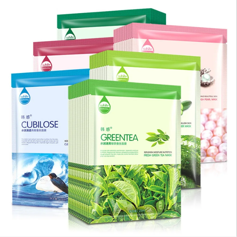 

20Pcs Face natural silk Mask Cucumber Cucumber/Aloe vera/Bird's nest/Green tea/Cherry/pearl Facial Mask Moisturizing Beauty Mask