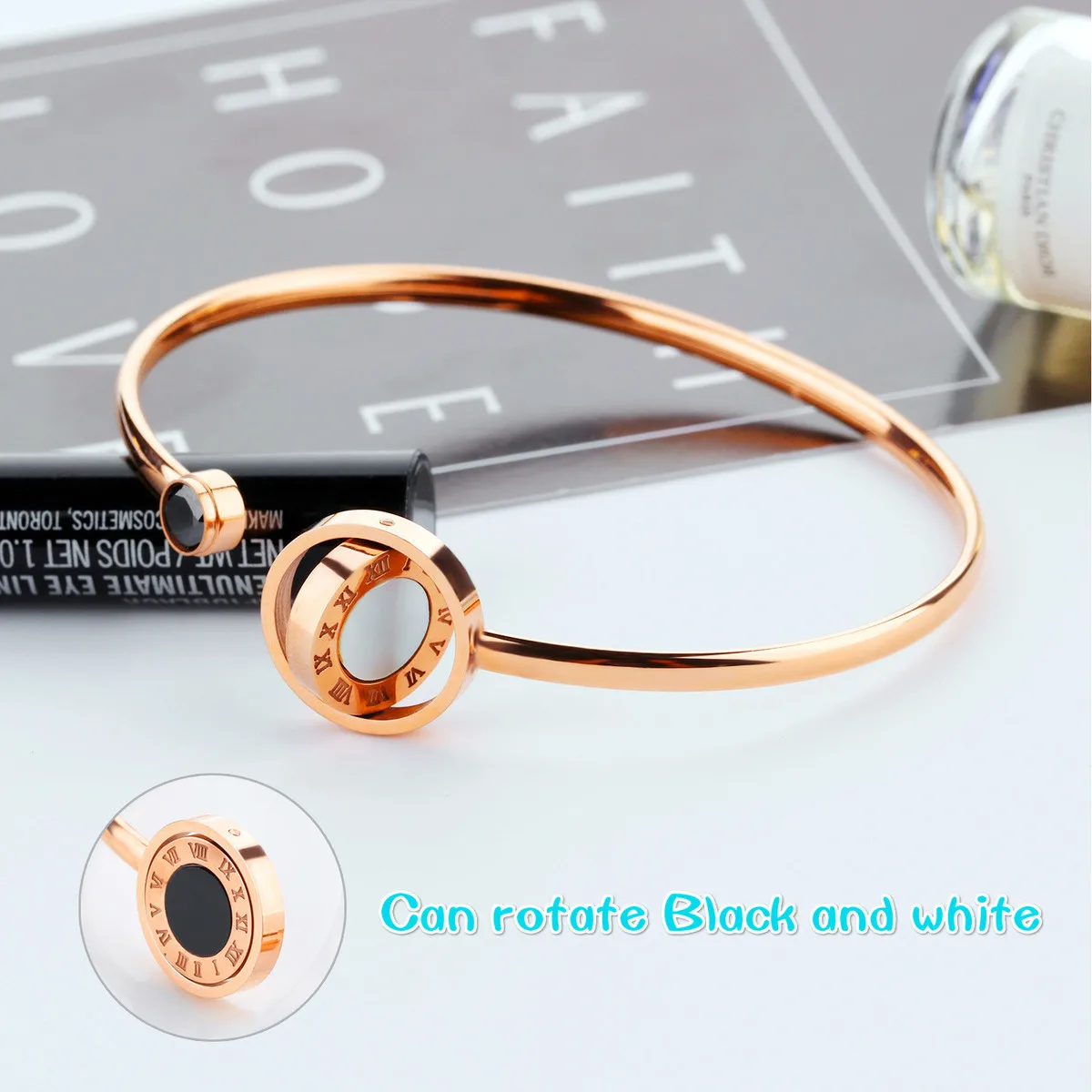 

The Hands Of Women Roman Numerals Spinner Rotating Black Rose Gold Women's Jewelry Bracelets On Thin Bracelet Pulseras De Mujer