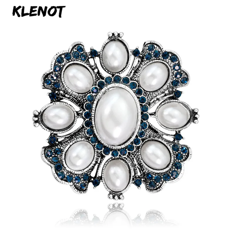 

Vintage Pearl Brooch Pins and Brooches for Women Blue Crystal Rhinestone Brooch Jewelry Flower Garland Collar Scarf Accessories