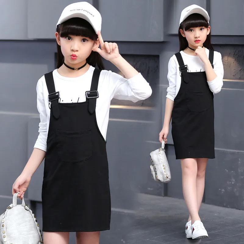 Black Overalls Suits for Girls Spring/Autumn Cotton Children Clothing