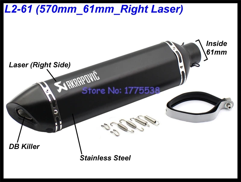 PHULEOVEO queda negro/Derecho de Akrapovic de Escape ID: 51mm/61mm L: 570mm/470mm/370mm motocicleta silenciador de Escape deflector