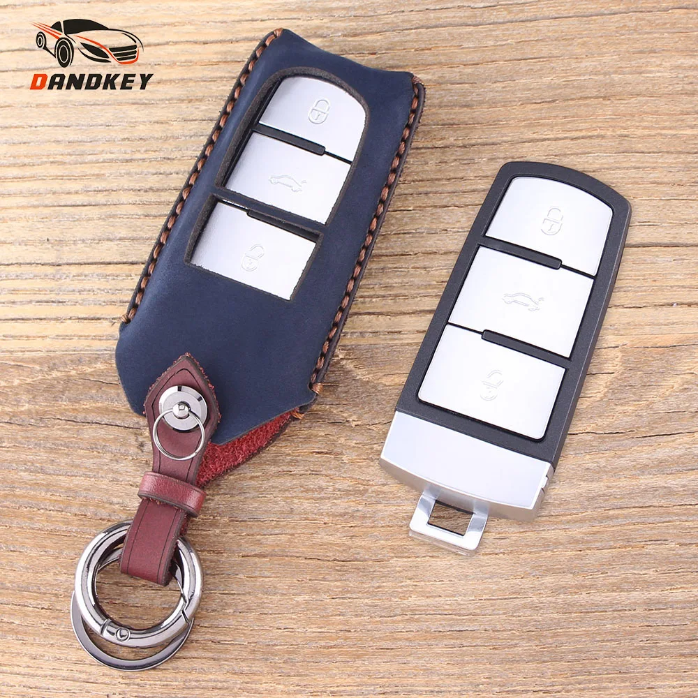 

Dandkey Genuine Leather Protector Key Fob Cover Case For VW VOLKSWAGEN CC Passat Magotan 3 Buttons