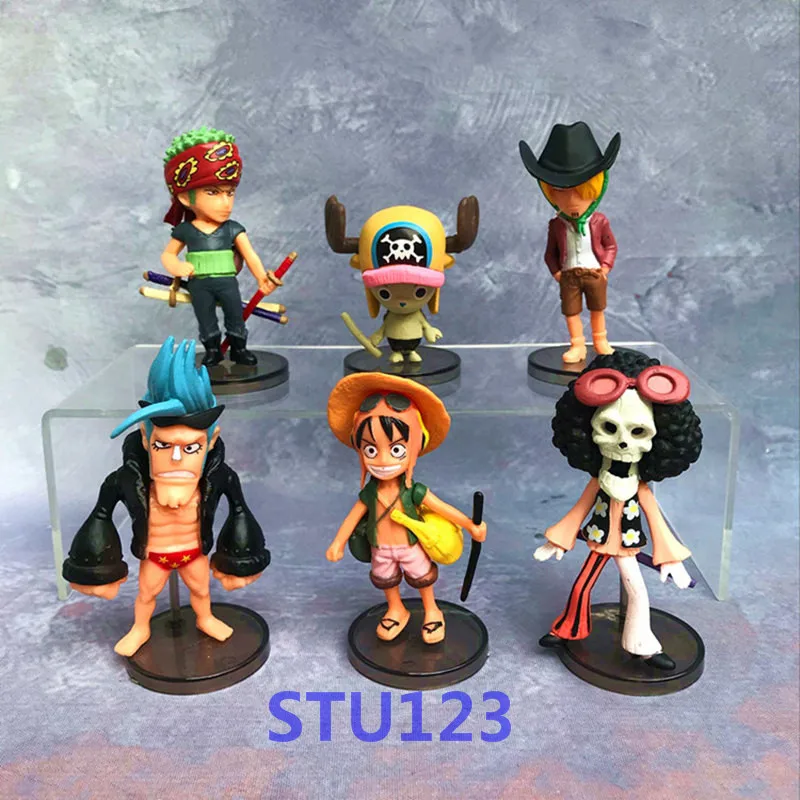 

6Pcs/Set ONE PIECE The straw hat Pirates Luffy Zoro Sanji Chopper FRANKY BROOK Q version Action Figure Model Toys Bagged N835