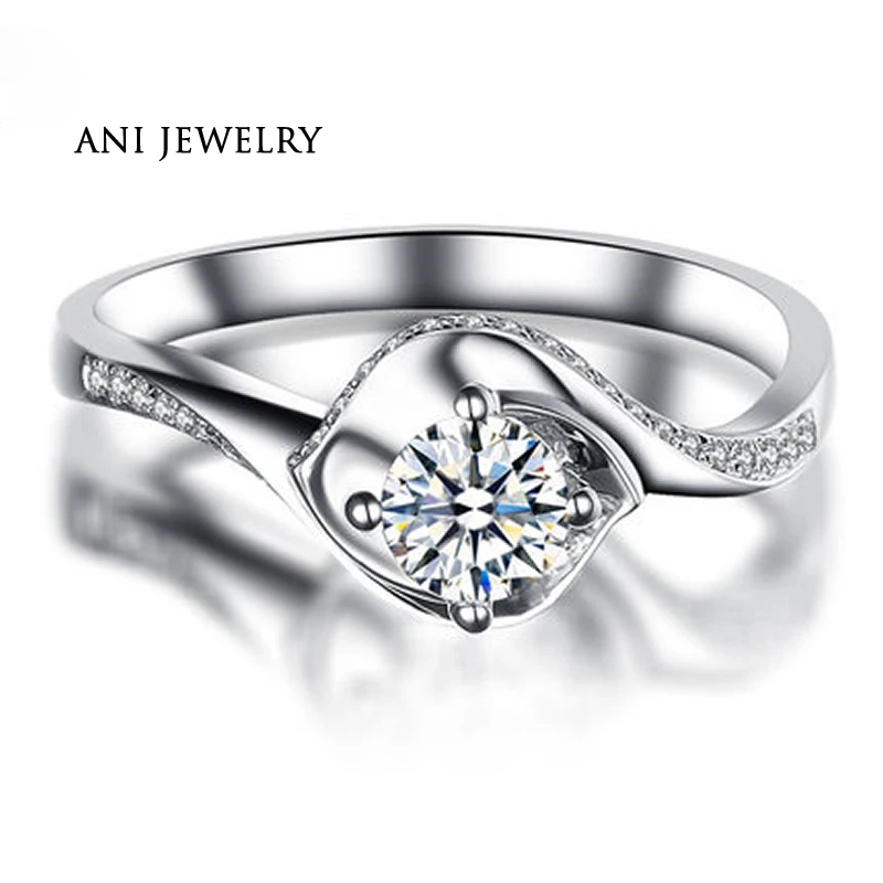 

ANI 18K White Gold (AU750) Engagement Rings 0.4 CT Certified I/SI Round Diamond Magnificent Wedding Ring Twisted Design Bijoux