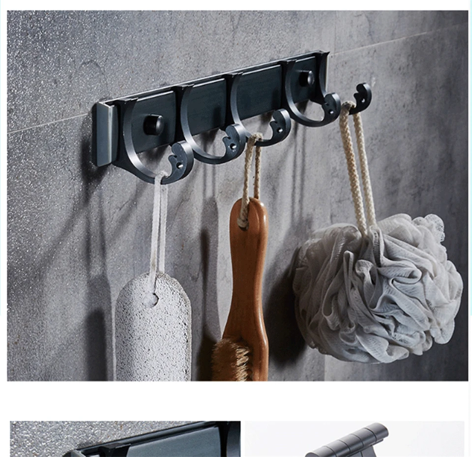 Eye Free Bathroom Accessories Black Towel Rack Hooks Shower Rack Corner Toilet Paper Holder Box Toilet Brush Towel Rails (9)