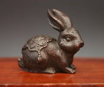 

5 CM red Copper Chinese Zodiac auspicious Fengshui Animal rabbit hare sculpture