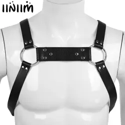 Мужской сексуальный бондаж Клубная одежда из искусственной кожи X-shape Back Shoulder Body Chest Muscle Harness костюм ремень с уплотнительными кольцами жгут