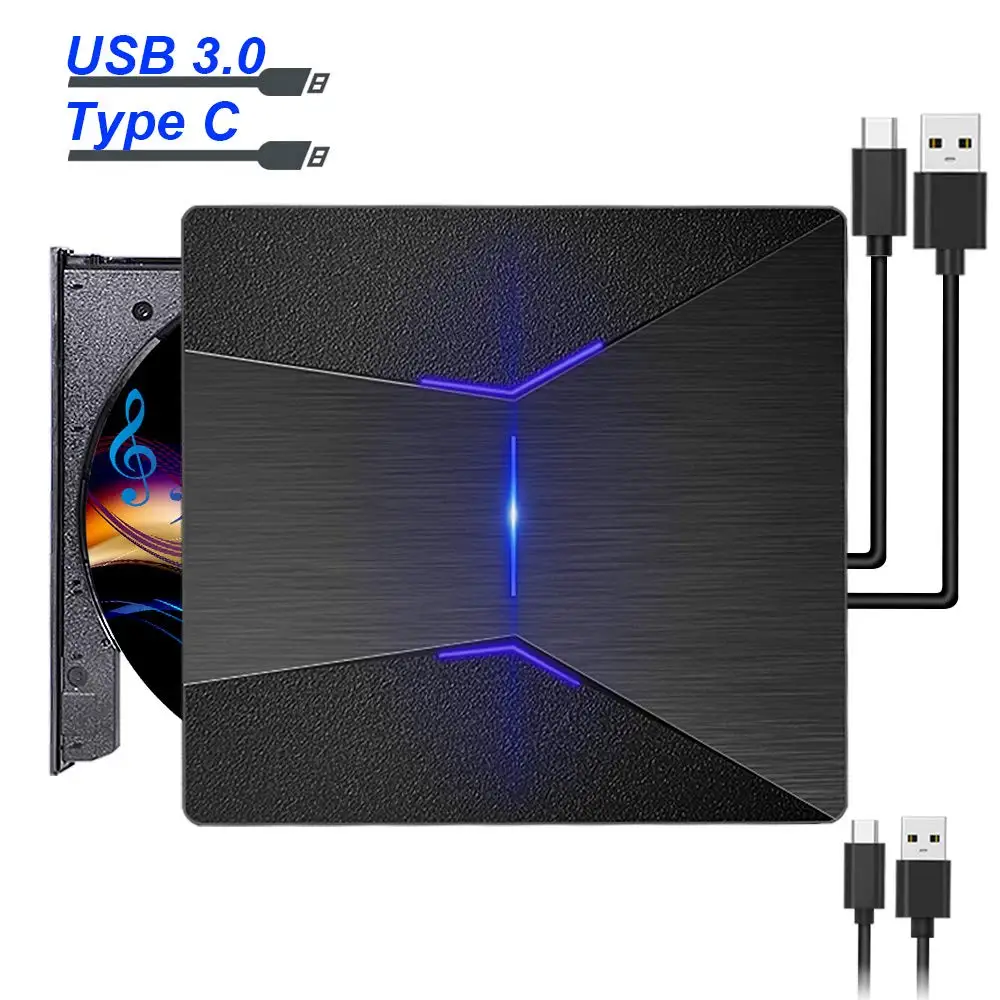 YiYaYo Внешний DVD привод USB 3,0 тип-c 7 цветов светильник CD/DVD+/-RW горелка Писатель плеер для hp ноутбук Macbook Mac OS Окно - Цвет: Black