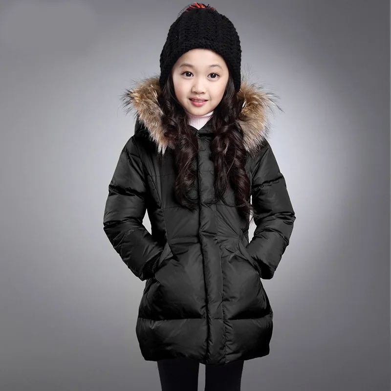 Коллекция года, детская одежда длинная приталенная куртка зимняя хлопковая куртка с капюшоном для девочек, Abrigos Ninas, детские пуховики утепленная верхняя одежда, TZ77 - Цвет: Black