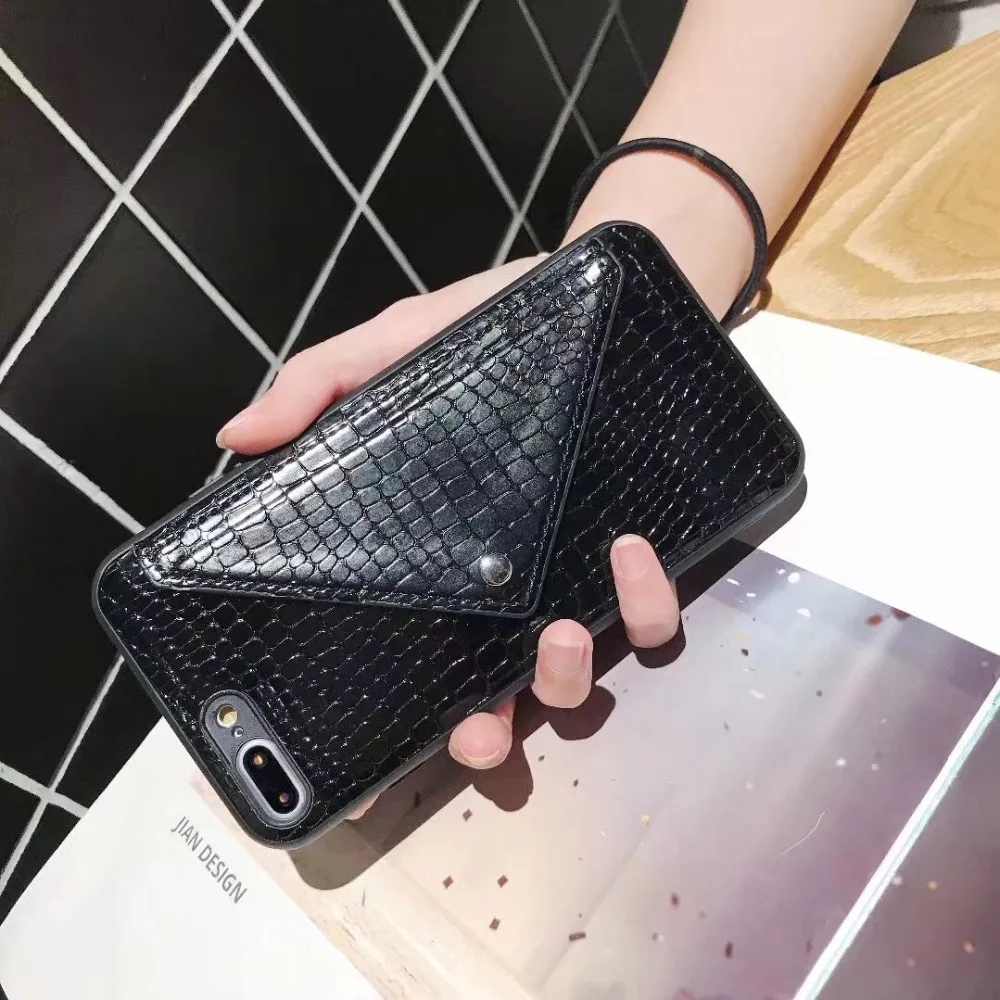 Case For iPhone X Xr Xs Max Case Sexy Snake Skin Laser Flip Wallet Neck Chain Card Slots Stand Case For iPhone 7 8 6S Plus Cover (21)