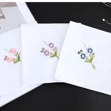 Комплект из 3 предметов с цветочной вышивкой кружевной носовой платок дамские белые полотенца Для женщин свадебные хлопчатобумажные носовые платки женские mendil zakdoek katoen H08