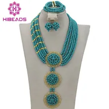 Синий африканский бисер ювелирный набор нигерийские Свадебные бусы Ювелирный Набор для невесты кулон Ювелирный Набор TS022