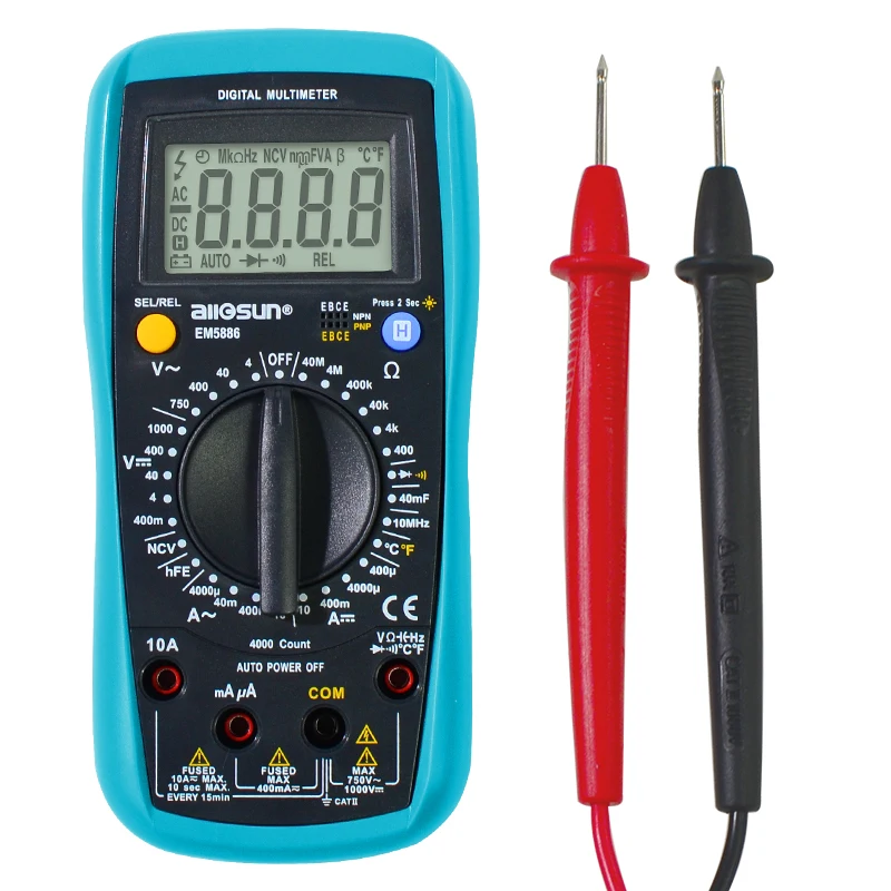 

all-sun 2019 Digital Multimeter Auto Range 3999 counts AC/DC Ammeter Voltage ohm Tester Current Ohm NCV REL With Backlight
