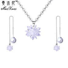 Manxiuni наборы ювелирных изделий Ледяной цветок кулон ожерелье Комплект сережек для женщин костюм Ювелирные наборы Свадебные украшения