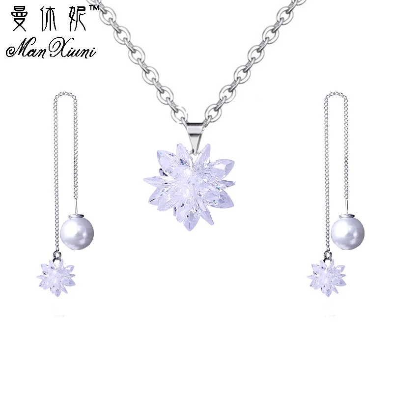 

Manxiuni Sets of jewelry Ice Flower Pendant Necklace Earrings Set For women Costume Jewelry Sets Wedding decorations