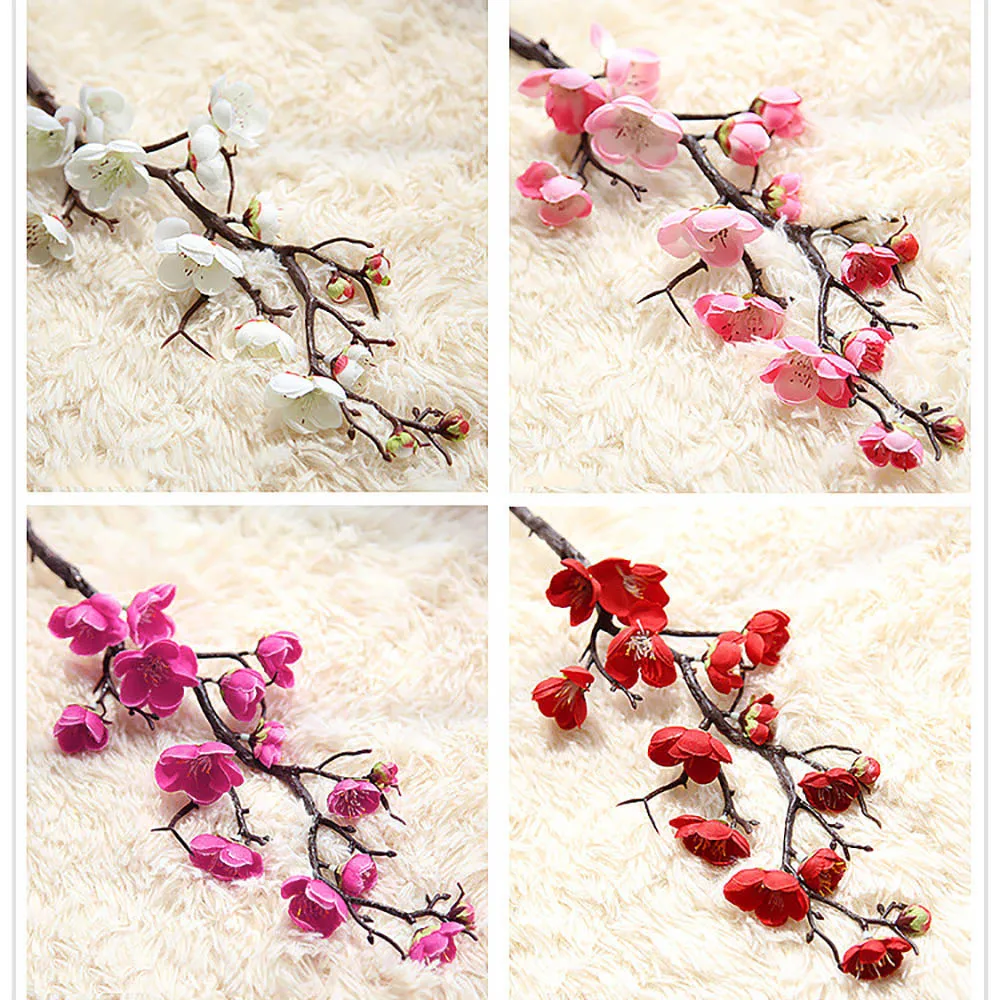 Artificial Silk Flower Plum Blossom Bouquets Fake Reusable Decor Bridal