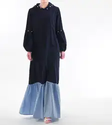 Модные мусульманские платья с жемчужным принтом abaya, Дубаи, хлопок, повседневное хиджаб, длинное платье, Роба, Турецкая мусульманская