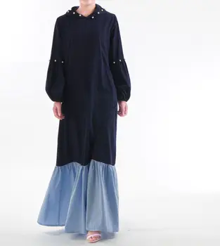 

Fashion Muslim Pearl Print Abaya Full Dresses dubai cotton casual hijab dress Long Robe Turkish Islamic Clothing 2 colors