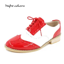 Женские туфли-оксфорды на плоской подошве, новинка года, винтажная Брендовая женская обувь из натуральной кожи на шнуровке, повседневная обувь с перфорацией типа «броги» для женщин, обувь ручной работы