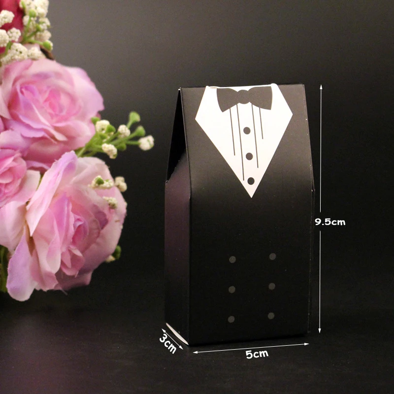 10Pcs Candy Box Bridal Gift Cases Groom Tuxedo Dress Gown Ribbon Wedding Favors Sugar Case Wedding Decoration mariage casamento (8)