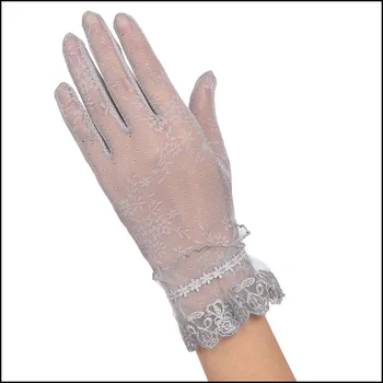 

Sexy Spring Summer Female UV Sunscreen Short Sun Touch Screen Gloves Fashion Women Thin Ice Silk Lace Pearl Driving Gloves 03