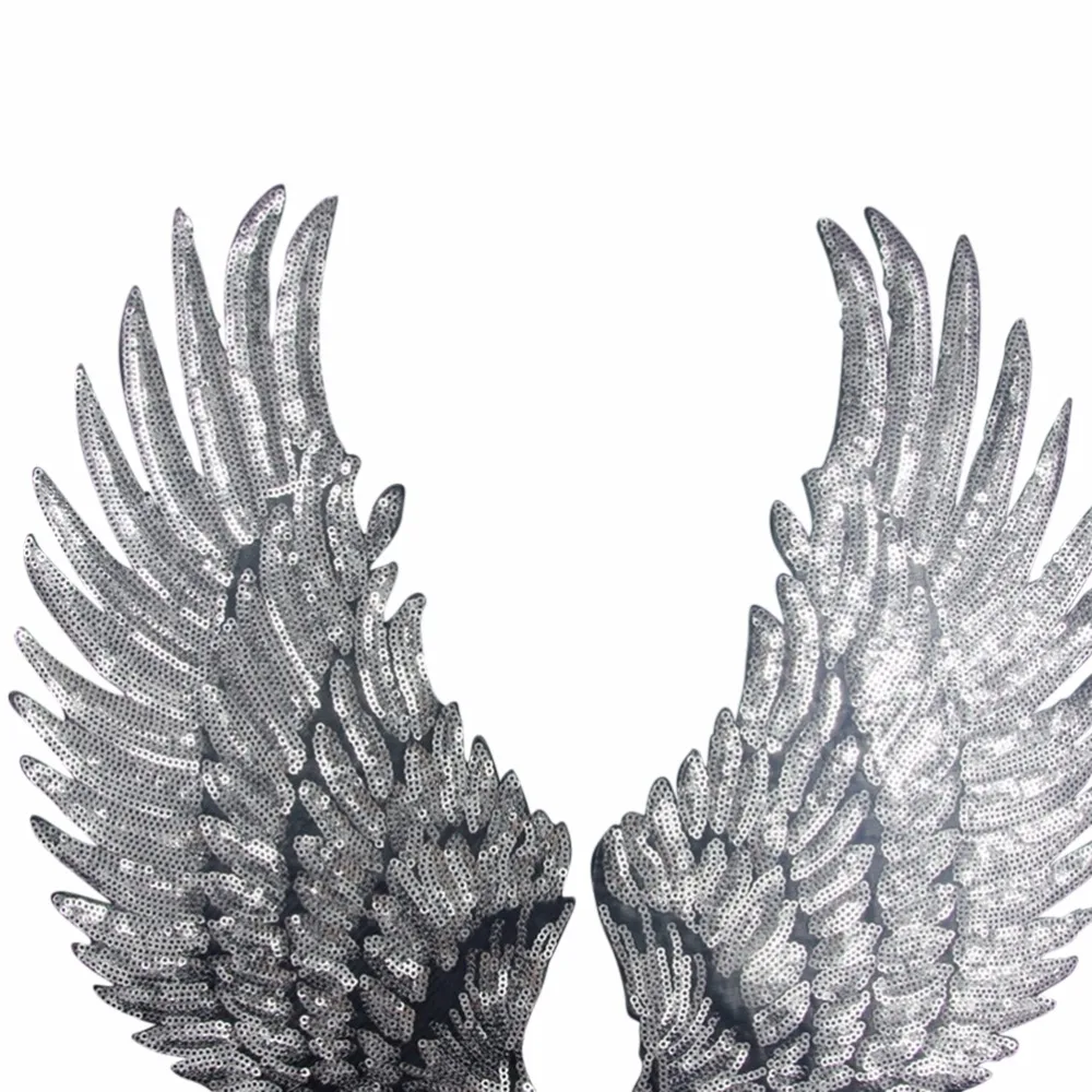 

Sequins Patches For Clothing Iron-on Embroidered Patch Motif Applique 2PCS/ Pair Fashion Gold/Silver Wings DIY Accessories