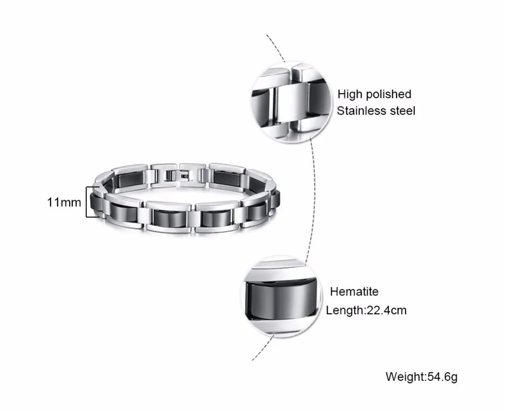 Мужские гематитовые магнитные браслеты для мужчин, нержавеющая сталь, звено цепи, два тона, Brackelts Brazalet Brazalete