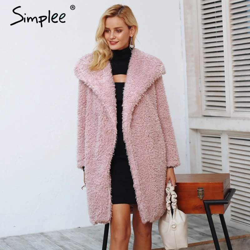 Simplee Warm winter faux fur coat women Fashion streetwear elegant long coat female 2018 Pink casual autumn coat outerwear Simplee Warm winter faux fur coat women Fashion streetwear elegant long coat female 2018 Pink casual autumn coat outerwear