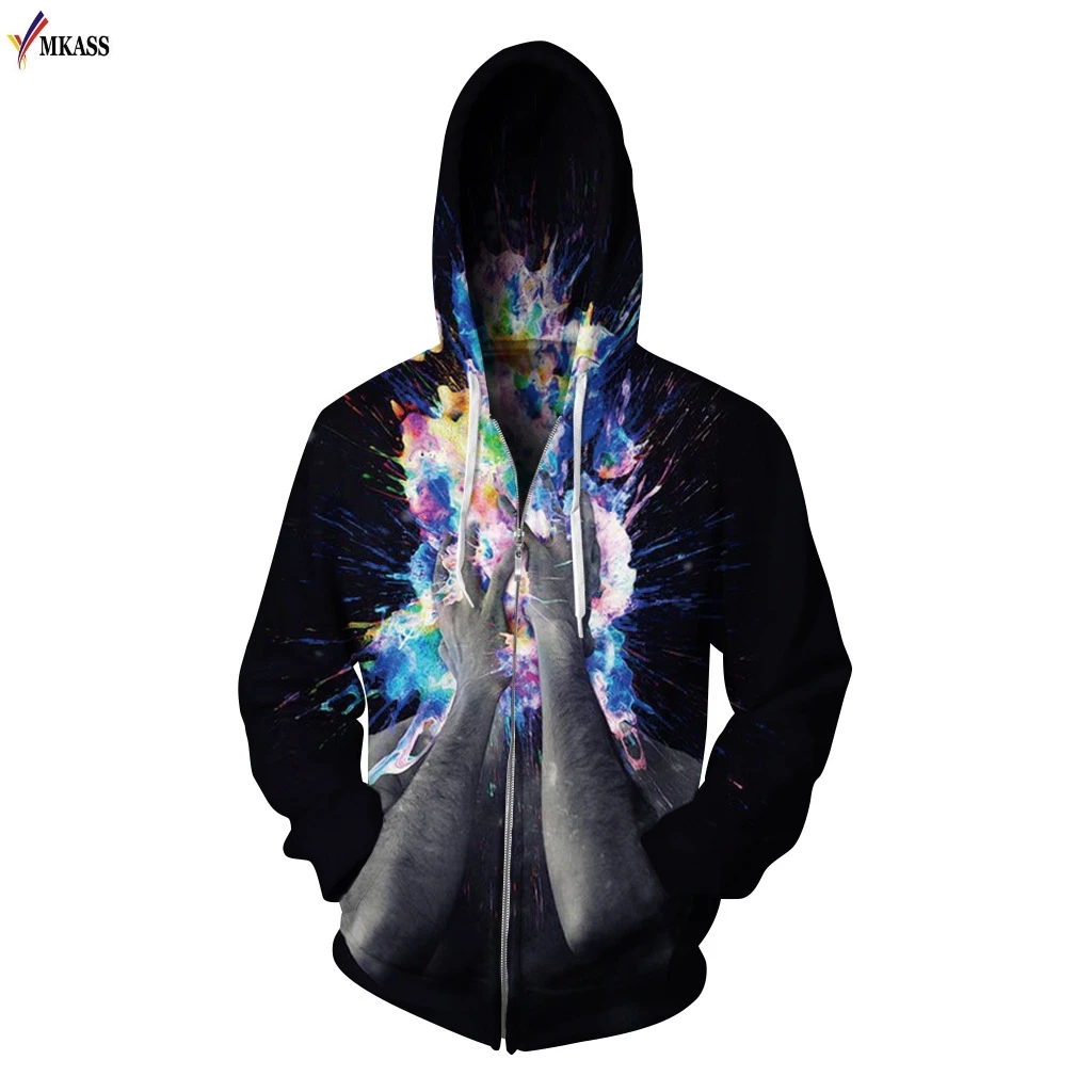 MKASS110 New Stylish Men/women 3d  Print Sweatshirts With Hat Print Colorful Autumn Winter Plus  Fleece Zipper Hooded Hoodies
